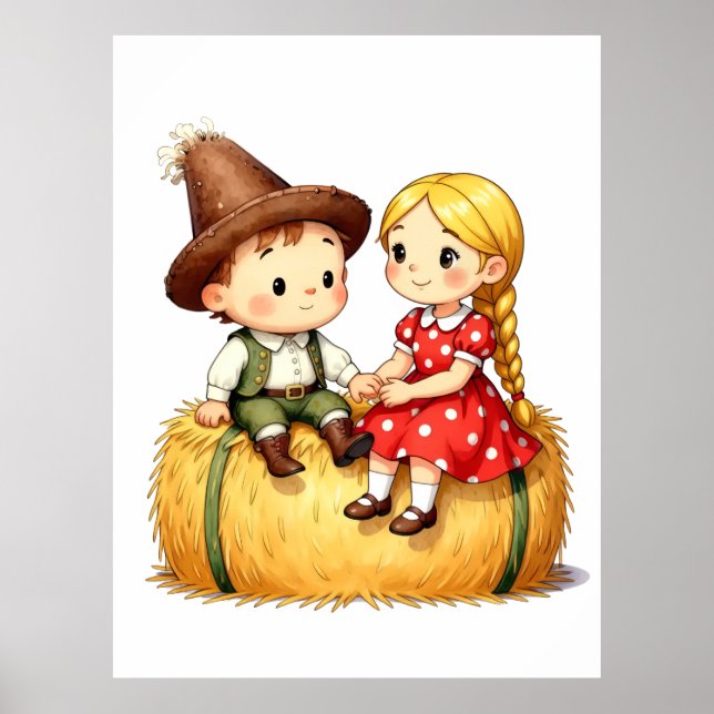 Poster Crianças do Interior em um Fardo de Feno, (Frente)