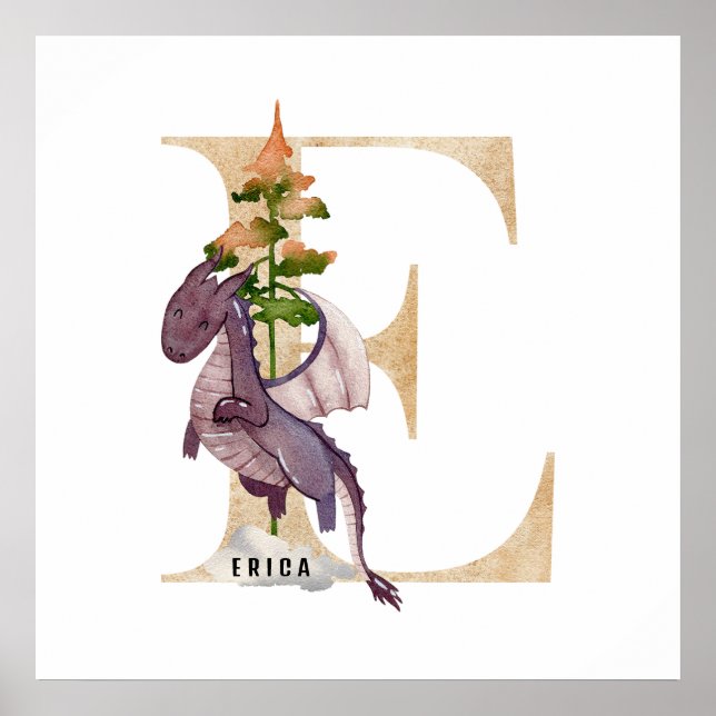 Poster Crianças Dragão Nome Personalizado Monograma E Sal (Frente)