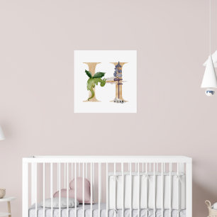Poster Crianças Dragão Nome Personalizado Monograma H Nur