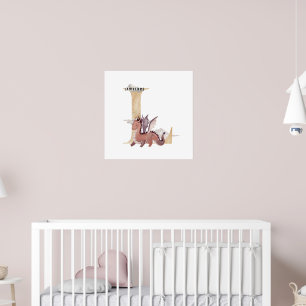 Poster Crianças Dragão Nome Personalizado Monograma L Sal
