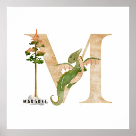 Poster Crianças Dragão Nome Personalizado Monograma M Sal