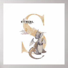 Poster Crianças Dragão Nome Personalizado Monograma S Nur