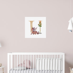 Poster Crianças Dragão Nome Personalizado Monograma U Nur