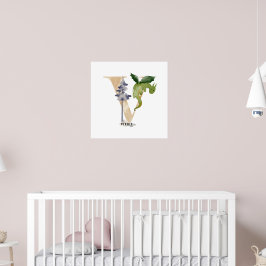 Poster Crianças Dragão Nome Personalizado Monograma V Sal