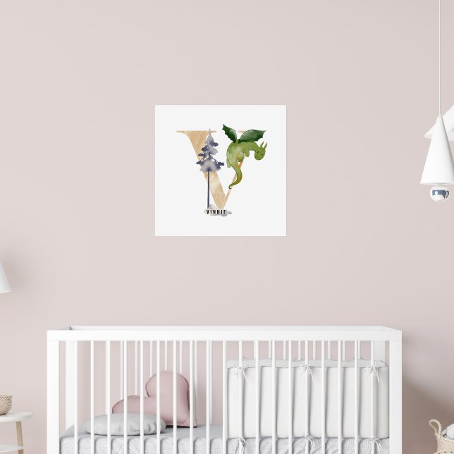 Poster Crianças Dragão Nome Personalizado Monograma V Sal (Berçário 2)