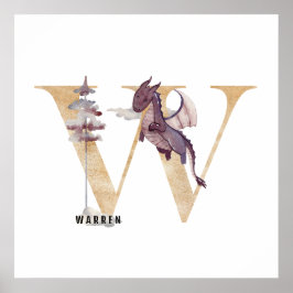 Poster Crianças Dragão Nome Personalizado Monograma W Sal