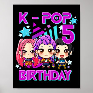 Poster Crianças É Meu 5º Aniversário Fofo Chibi Kpop Dive