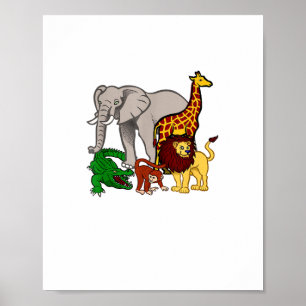Poster Crianças Elefante Girafa Meninos Meninas Leão Zool