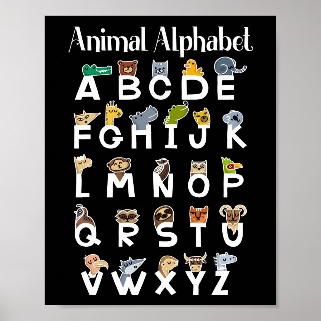 Poster Crianças em alfabetização alfabética Animais lindo (Frente)