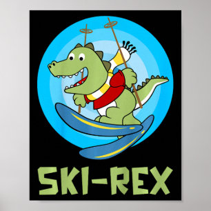 Poster Crianças Esquiando Ski-rex Dinossauro Engraçado In