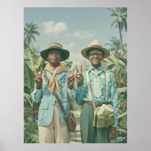 Poster Crianças Exploradoras Vintage no Jardim Tropical