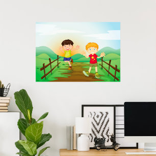 Poster Crianças Felizes Brincando Lá Fora