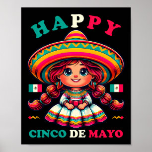 Poster Crianças Felizes Cinco de Mayo Camisa Garotas Mexi