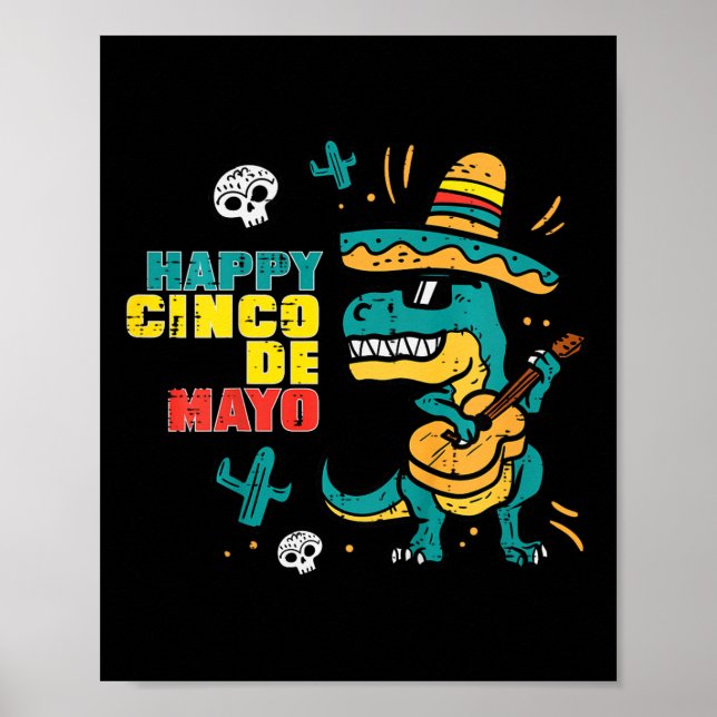 Poster Crianças Felizes Cinco De Mayo Dino Trex Cinco De  (Frente)