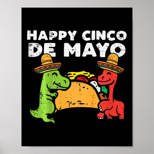 Poster Crianças Felizes Cinco De Mayo Dinos Taco Crianças (Frente)