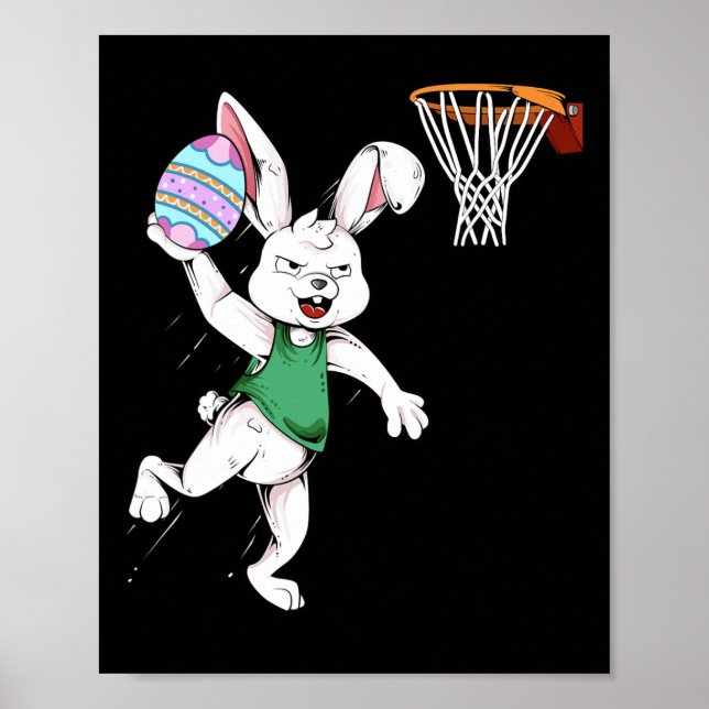 Poster Crianças felzs pascoa Bunny Dunk Bysketbyll Easte (Frente)