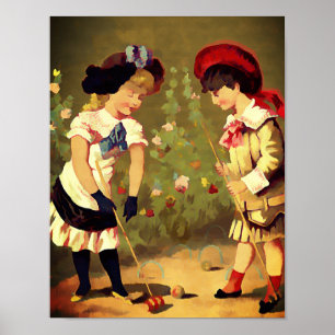 Poster Crianças francesas Vintage - croquet
