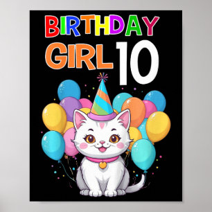 Poster Crianças Gato Aniversário 10 Festas de aniversário