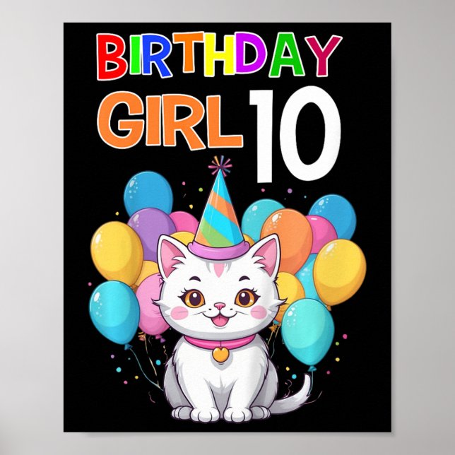 Poster Crianças Gato Aniversário 10 Festas de aniversário (Frente)