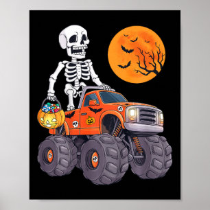Poster Crianças Halloween Skeleton Monster Truck Engraçad