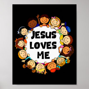 Poster Crianças Jesus Me Ama Fofo Fé Cristã Menina Menino