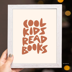 Poster Crianças Legais Lêem Livros Tipografia Marrom Arte