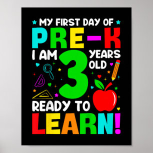 Poster Crianças Meu Primeiro Dia De Pré-k 3 Anos Primeiro