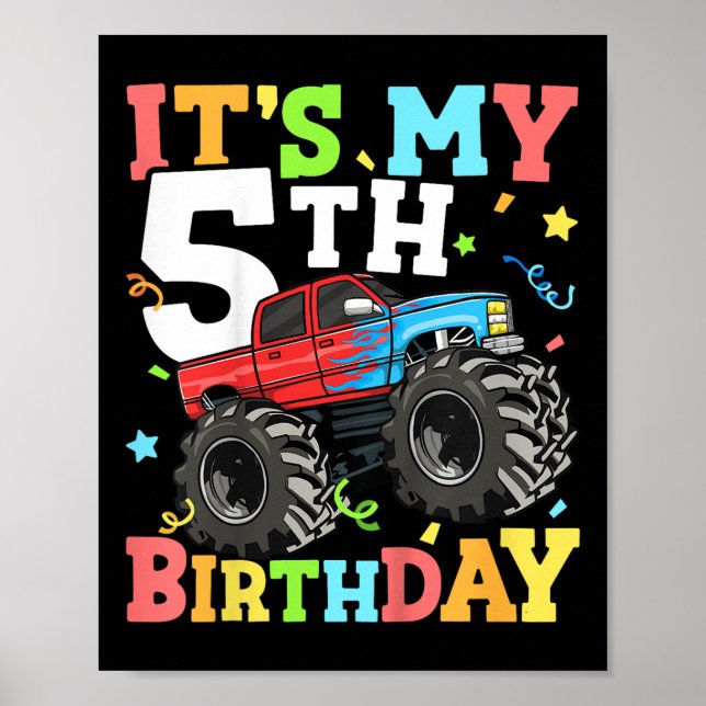 Poster Crianças Monster Truck É Meu 5 Aniversário 5 5 (Frente)