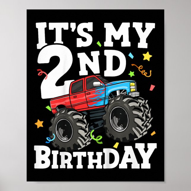 Poster Crianças Monster Truck É Meu segundo aniversário D (Frente)