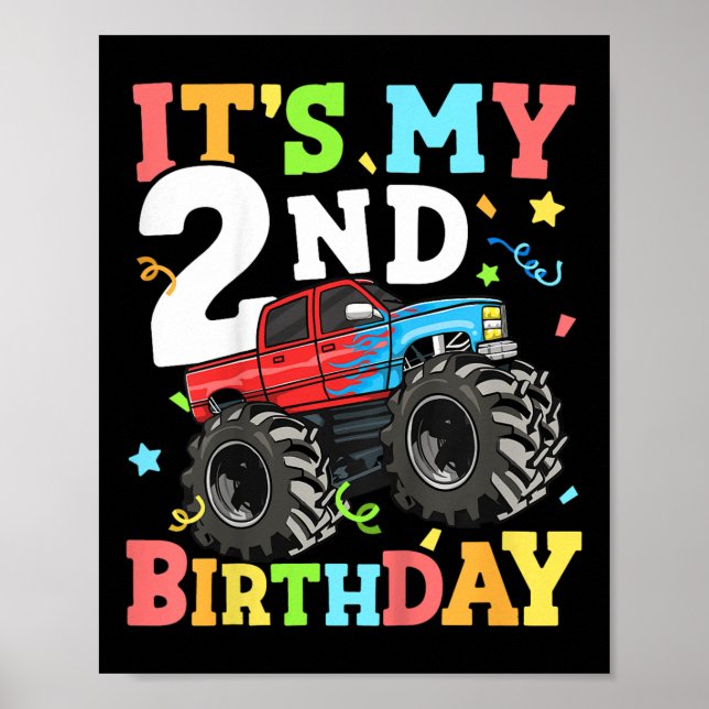Poster Crianças Monster Truck É Meu segundo aniversário D (Frente)