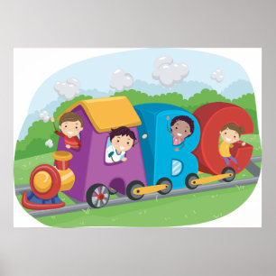 Poster Crianças Num Comboio De Alfabeto