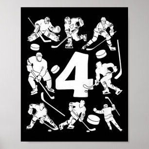 Poster Crianças Número 4 Anos Hóquei no Gelo Aniversário