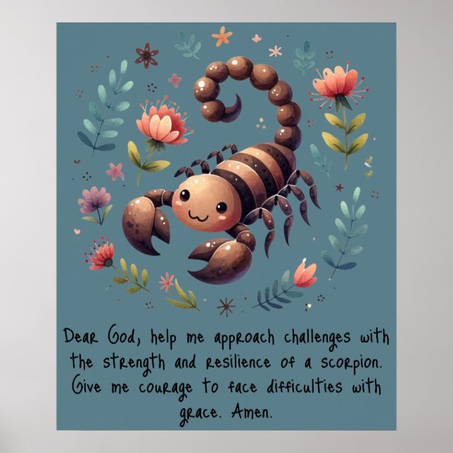 Poster Crianças: Oração Cristã Escorpião da Floresta Azul (Frente)