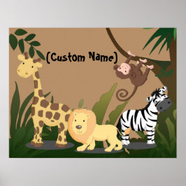 Poster Crianças Personalizadas Nome do Bebê JungleZoo Wal