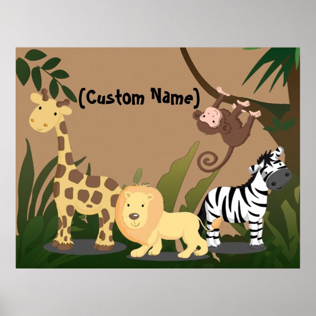 Poster Crianças Personalizadas Nome do Bebê JungleZoo Wal (Frente)
