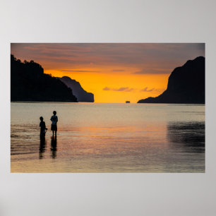 Poster Crianças Pescando Ao Pôr do Sol