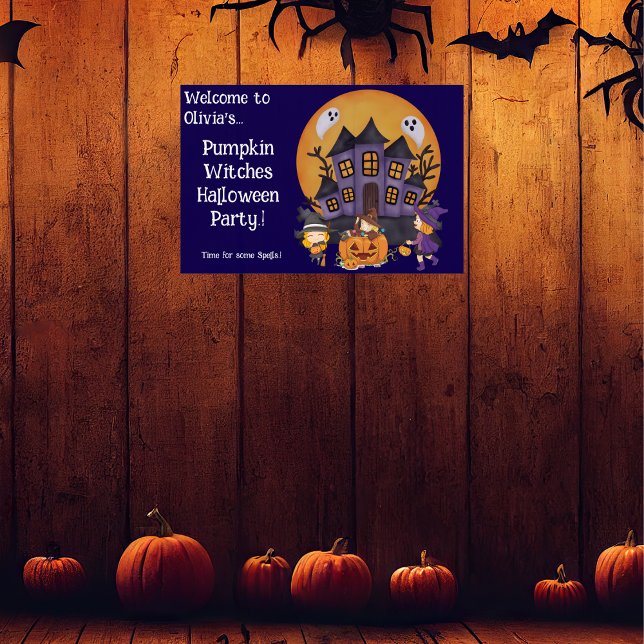 Poster Crianças Pumpkin Bruxas Festa de Halloween (Pumpkin Witches Halloween Party Wall Poster)