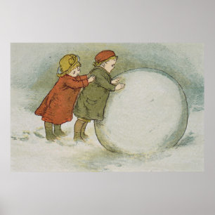 Pôster Crianças que rolam Snowballs