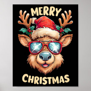 Poster Crianças Reindeer Feliz Natal Santa Hat Xmas Toddl
