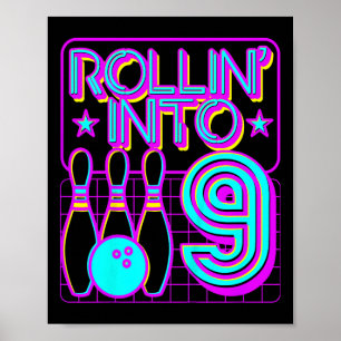 Poster Crianças Rolando Em 9 Boliches Retro Bowler 9º Nas