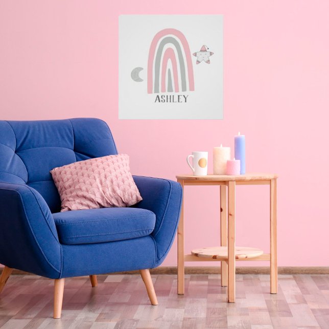 Poster Crianças Rosa Moderno e Cinza Arco-Íris Personaliz (Criador carregado)