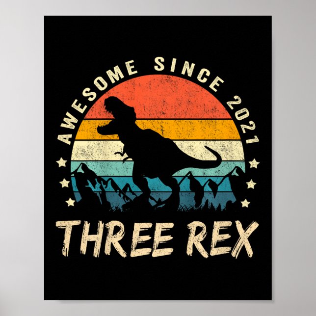 Poster Crianças Três aniversário de 3 anos Rex Terceiro D (Frente)