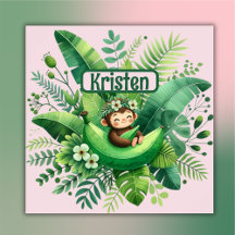 Crianças tropicais verdes e bonitas a rosa |