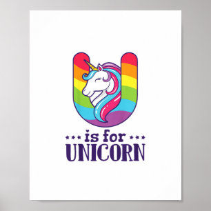 Poster Crianças U é para camiseta de alfabeto do Unicórni