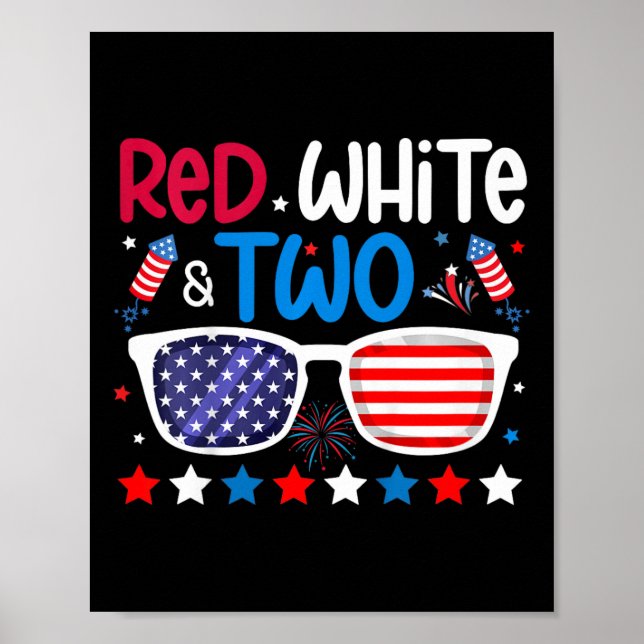 Poster Crianças Vermelho Branco E Dois Aniversário De 2 A (Frente)