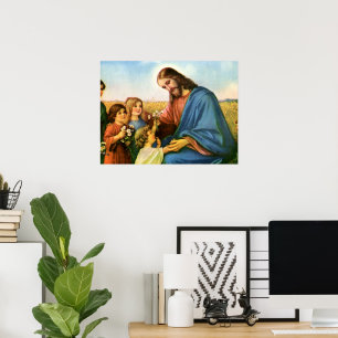 Poster Crianças Vintage Trazem Flores para o Cristo de Je