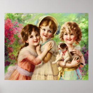 Poster Crianças vitorianas com pãozinho, Emile Vernon