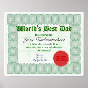 Pôster Criar certificado do pai de um mundo o melhor