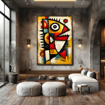Criatura Cubista Primitiva Arte de Parede Abstrata