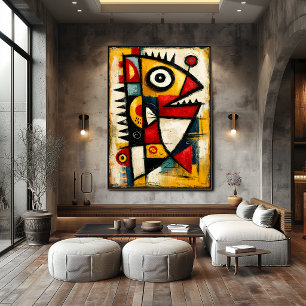 Poster Criatura Cubista Primitiva Arte de Parede Abstrata